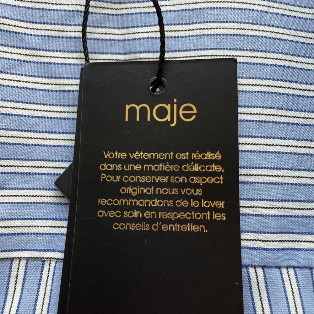 Maje Size M NEW Blue & White Striped Long Sleeve Button-Front Mini Shirt Dress - Picture 16 of 16